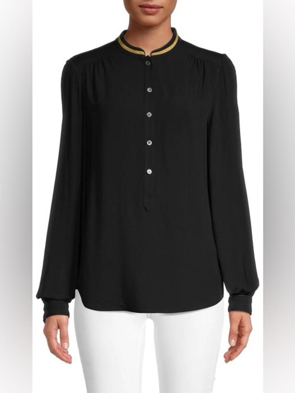 Zadig & Voltaire Tinon Crepe Blouse Black Gold, Size Extra Small (XS) Buttons